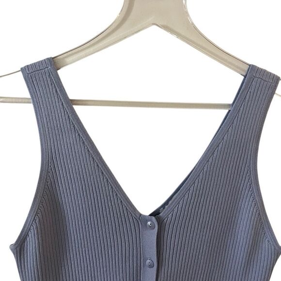 Madewell‎ The Signature Knit Button-Front Sweater Tank Ribbed Blue Sz Large NWT - Picture 8 of 16